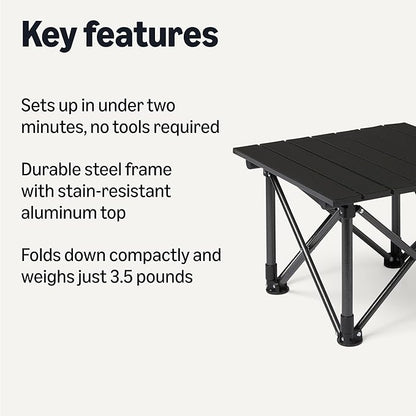 Amazon Basics Camping Table, Small, Folding, Camping Essentials, Black