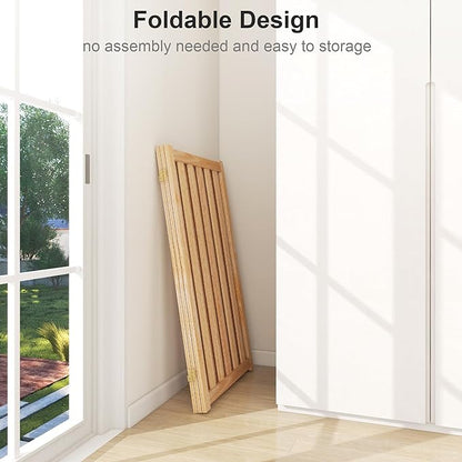 36" Height Extra Tall Freestanding Pet Gate, Solid Wood Folding Safety Fence Wooden Dog Gate with 2 PCs Support Feet Ideal for Stairs, Doorways, Halls, Kitchens, Heavy Duty Gates, 3 Panels, Oak