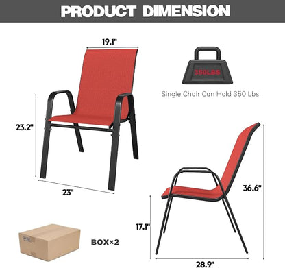 Red Patio Chairs Set of 4, Stackable Outdoor Dining Chairs - Image 2