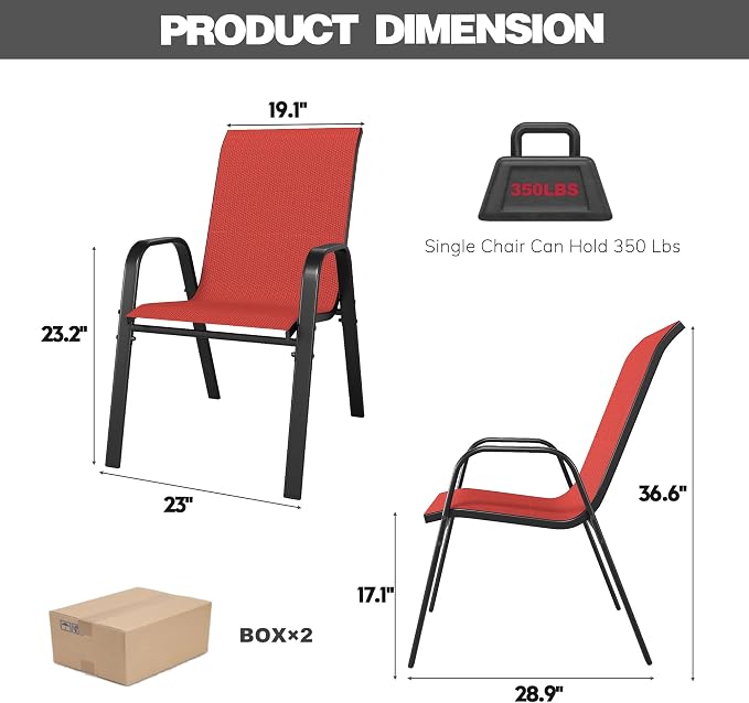 Stackable Patio Chairs Set of 8, Outdoor Chairs Set - Image 2