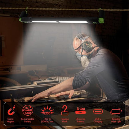 Wagan EL4346 Detachable LED 1200 LM Rechargeable Work Light Portable Mechanic Light Bar with Magnetic and Hooks Cordless Underhood Bright Work Lamp for Car Repairing Garage Workshop