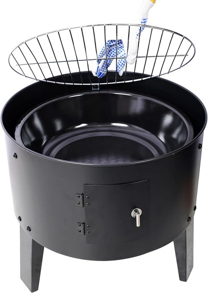 17 Inch Charcoal Smoker Grill, Heavy Duty Vertical BBQ Smoker with Thermometer, Dual Access Doors, Adjustable Air Vent, Outdoor Steel Grill for Smoking & Grilling