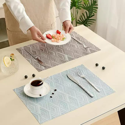 Druable Placemats Set of 8, Plastic Heat-Resistant Non-Slip Vinyl Place Mats Washable Easy to Clean 18"x12" Placemats for Indoor Outdoor Table Decor (Blue)