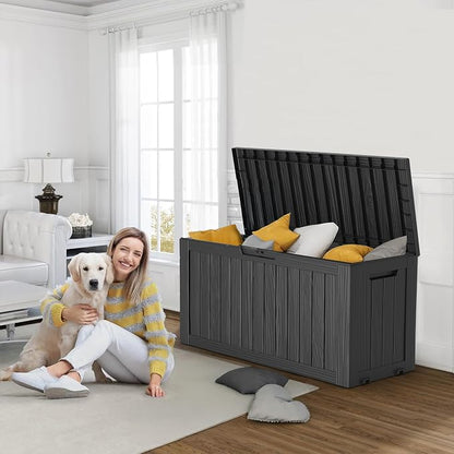 PatioZen 90 Gallon Deck Box Outdoor, Weatherproof Resin Patio Storage Box - Image 6