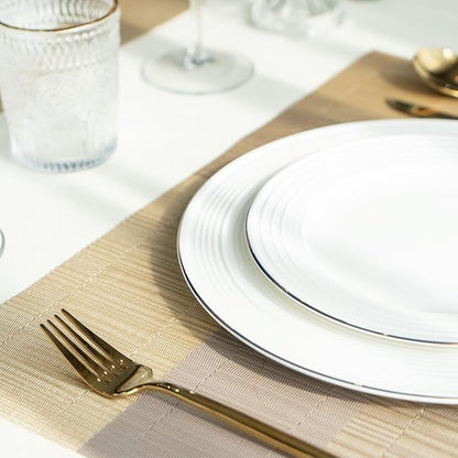 Placemats Set of 4 Vinyl/Plastic Woven Place Mats for Kitchen Table Indoor/Outdoor Washable Placemat Wipeable Dining Table Mats (Ombre Glod,4)