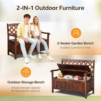 VINGLI Outdoor Storage Bench, Large Wood Deck Box - Image 7