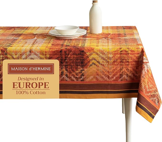 Maison d' Hermine Table Cloth Rectangle Table 100% Cotton 70 x 120 Inches Fall Tablecloth Reusable Everyday Use for Thanksgiving Christmas Decorations Dining Farmhouse Party (Thanksgiving Tartan)