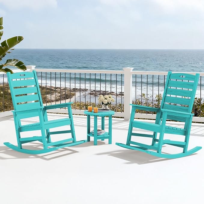 SERWALL Outdoor Rocking Chair Set of 4, HDPE Rocker - Image 10