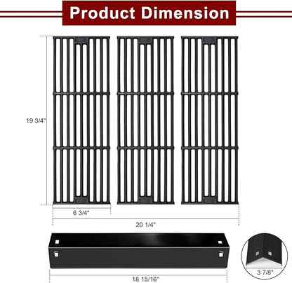 Hiorucet Grill Replacement Parts for Chargriller 5650, 5050, 3001, 5072, 3030, 3008, 4000, 5252, King Griller 3008 5252 Gas Grill, Cast Iron Grill Grates, Porcelain Steel Heat Plates