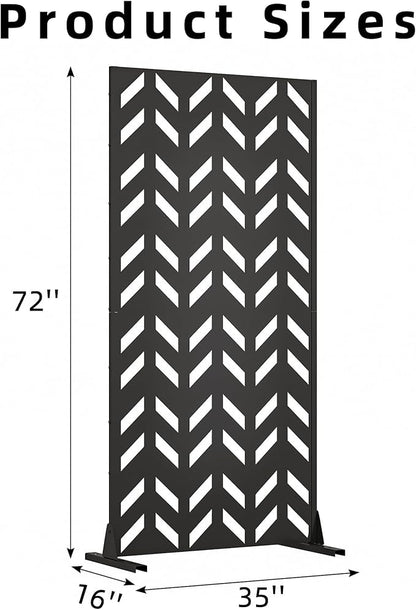 Casaphoria 72" H x 35" W Metal Privacy Screen, Outdoor Freestanding Decorative Divider for Patio, Deck, Balcony, and Garden with Stable Base, Black Keith