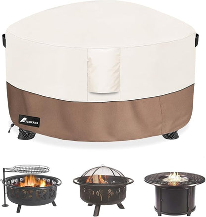 Fire Pit Cover Round 36 Inch Waterproof,Outdoor Heavy Duty Durable 600D Tear-Resistant Fire Pit Table Cover,Patio Round Firepit Cover 36" D x 24" H, Beige