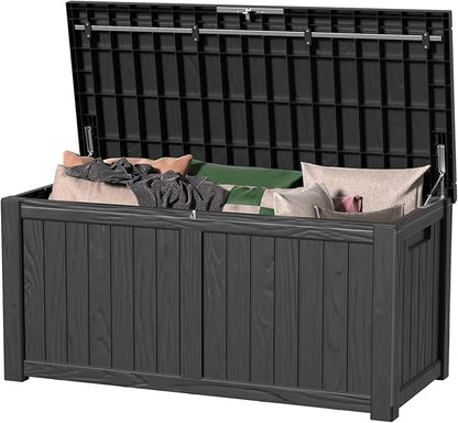 120 Gallon Outdoor Storage Box – Resin Deck Box with Lockable Lid, Waterproof Patio Furniture Storage for Tools, Garden & Yard Organization