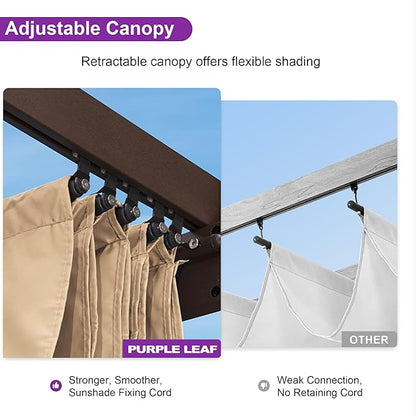 PURPLE LEAF Pergola Metal 10' x 10' Bronze Retractable Sun Shade, UV fabric - Image 4