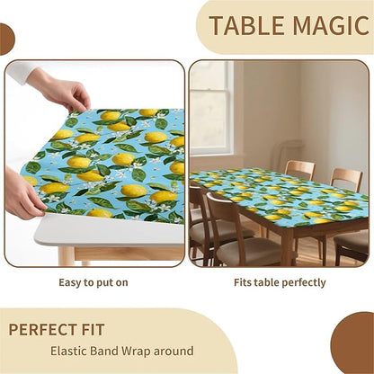 Rectangle Table Cloth Cover Waterproof Elastic Fitted Polyester Fitted Tablecloths for 4 Foot Tables for Indoor,Picnic, Camping, Outdoor （48" x 30"，Lemon）