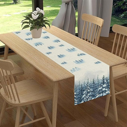 Forest Table Runner, Rustic Farmhouse Mountains Birds Pine Tree Woodland Jungle Cottage Country Coffee Table Center Decor for Home Kitchen Dining Patio Holiday Party Table Decorations, 13"x36" Inch
