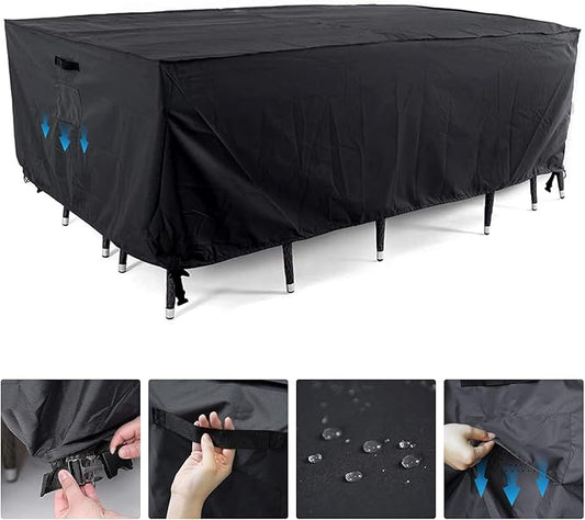 Tempera Outside Table and Chair Covers, Outdoor Dining Set Cover, Patio Furniture Cover Waterproof, Windproof for Winter, Rectangle, 90''L x 60''W x 27.8''H, Space Grey