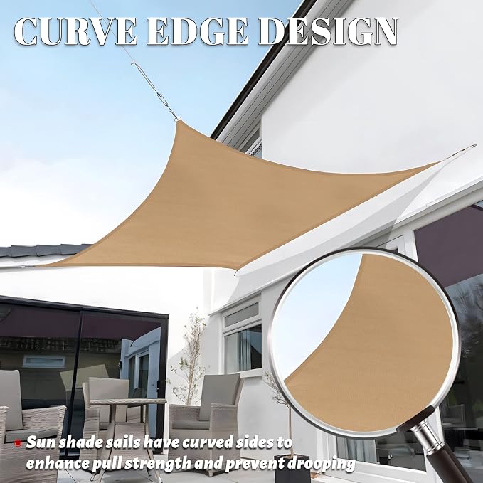 Sun Shade Sail 8'x19' Sand Rectangle Shade Cover Custom Size | 95% UV Block - Image 3