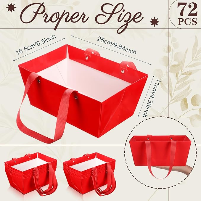 Glenmal 72 Pcs Baskets for Gifts Waterproof Empty Kraft Basket Bulk with Handles 9.8 x 6.5 x 4.3'' Gift Basket Empty to Fill for Wedding Party Christmas Valentines(Red)