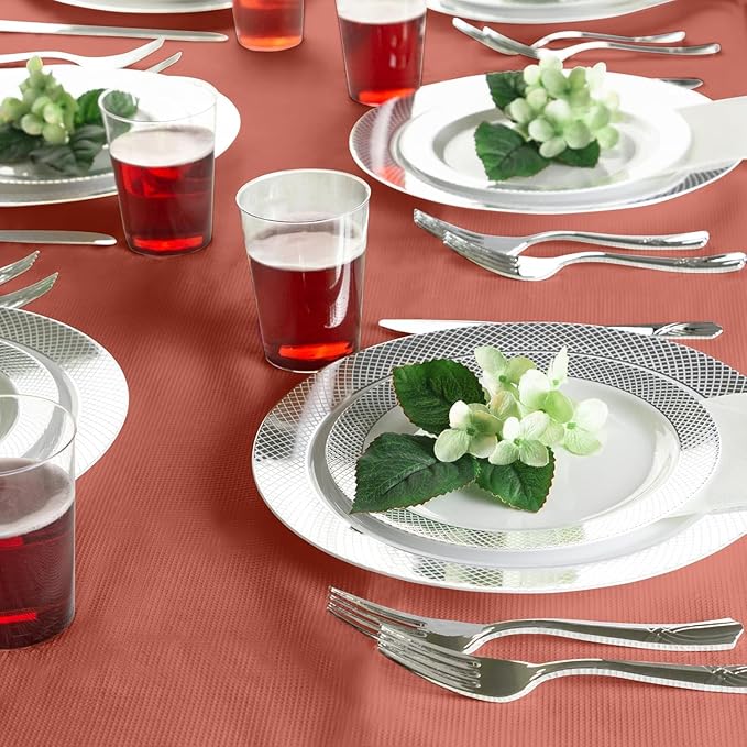 PARTY BARGAINS 40 Disposable Table Covers - 54" X 108" Red Table Cover, 3 Ply Paper & Plastic Tablecloth