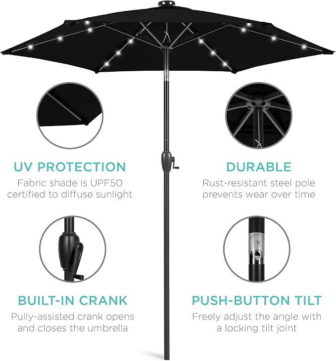 Best Choice Products 7.5ft Solar Umbrella LED Lighted Patio Umbrella, Table - Image 5