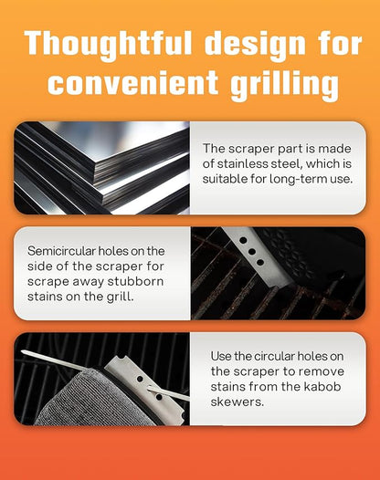 Grill Brush Bristle Free, Grill Brush for Outdoor Grill, Grill Brush and Scraper, Steam Grill Cleaner Brush with Replaceable Steel Fiber Woven Cleaning Head for Grill/Smoker/Gas/Charcoal Grill