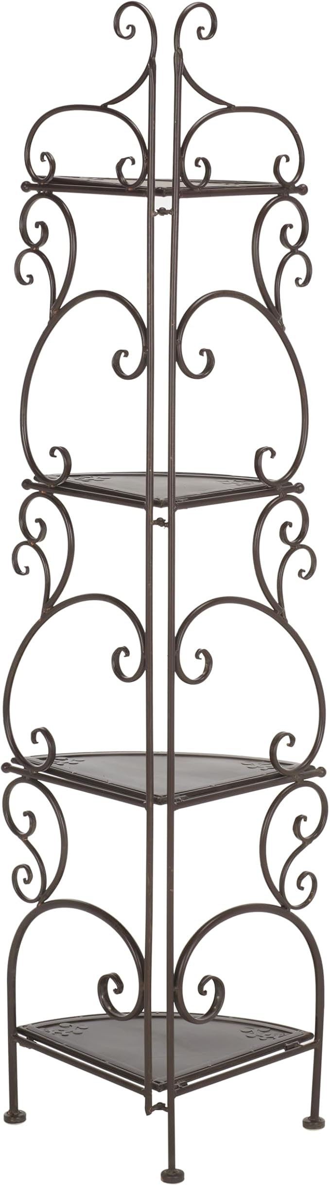 SAFAVIEH Outdoor Collection Turuca Rustic Brown Wrought Iron 4-Tier Corner Shelf - Image 5