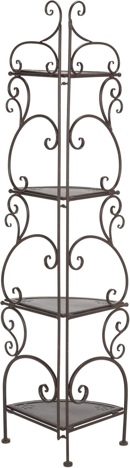 SAFAVIEH Outdoor Collection Turuca Rustic Brown Wrought Iron 4-Tier Corner Shelf - Image 5