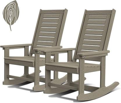 GREENVINES Outdoor Rocking Chairs Set of 2, HDPE Rocker, Desert Brown | Wood by GreenVines