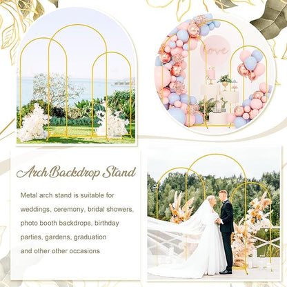 MODFUNS Metal Arch Stand Gold Wedding Arch Frame Set of 3 Balloon Arched Stands 6ft 6.6ft 7.2ft Backdrop Stands for Parties Vintage Backdrop Frame for Birthday Garden Wedding Decoration