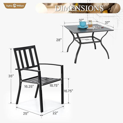Sophia & William Patio Table and Chairs Set, Outdoor Dining Set for 4, 5 Piece Metal Patio Furniture, 37" Black Square Table(Stripe)