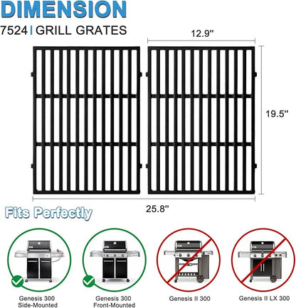 Adviace 19.5 Inch Cast Iron Grill Grates for Weber Genesis 300, Genesis E310 E320 E330 S310 S320 S330 EP310 EP320 EP330 Gas Grill, 7528 7524 Cooking Grates for Weber Genesis Grill Replacement Parts.