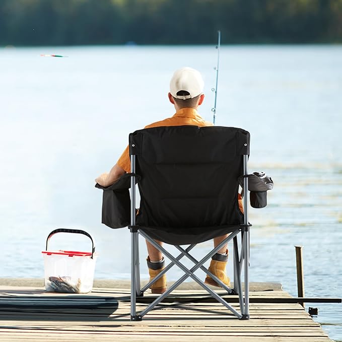 VEVOR Oversized Camping Folding Chair, Portable Heavy Duty Outdoor Quad Lumbar - Image 9