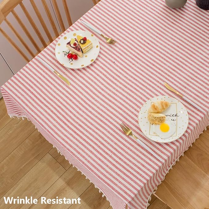 TruDelve Cloth Tablecloths Rectangular Red and White Striped Tablecloth Outdoor Picnic Table Cloth Rectangle Table Cover (Red,70"x55",Rectangular)