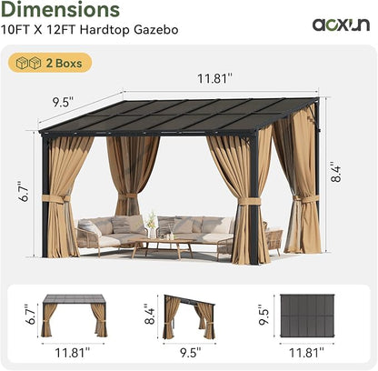 Aoxun 12x10FT Pergola with Netting and Curtains - Image 2