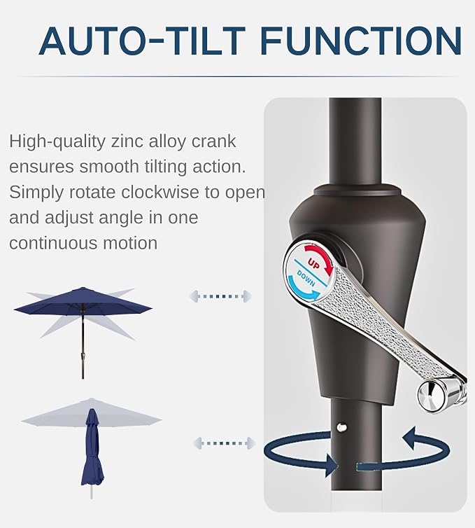 9FT Auto-Tilt Patio Umbrella|Outdoor Market Table Umbrella - Image 2