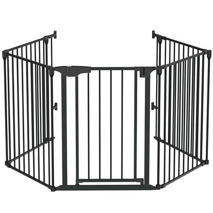 Bonnlo 120 Inches Wide Configurable Baby Gate, Fireplace Safety Fence/Guard, Adjustable 5-Panel Metal Play Yard for Toddler/Pet/Dog, Christmas Tree Fence, Includes 4 Pack of Wall Mounts, Black