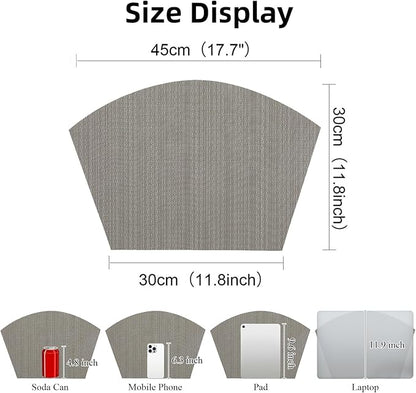 SHACOS Wedge Placemats Set of 4 for Small Round Table Woven Vinyl Non Slip Heat Resistant Table Place Mats Wipe Clean Indoor Outdoor (4, Gray)