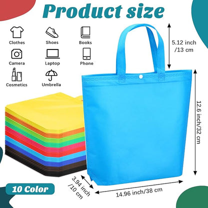 Paterr 150 Pcs Reusable Grocery Bags Bulk Large Grocery Shopping Tote with Handle Multicolor Non Woven Portable Tote Foldable Gift Bag with Button, 14.96 x 12.6 x 3.94 inches