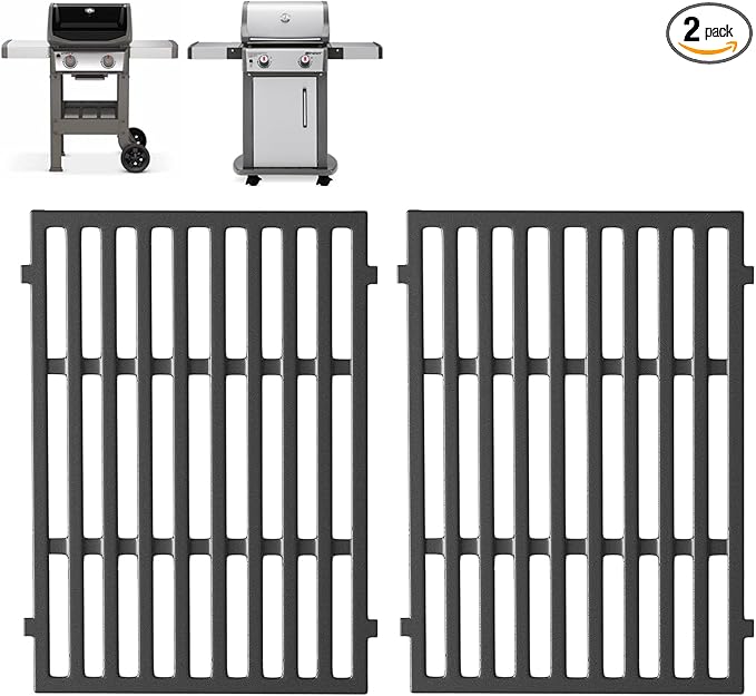 7637 17 Inch Grill Grates for Weber Spirit and GS4 Spirit II 200 Series Grills Parts Spirit E210 S210 E215 E220 S215 S220 Parts, Spirit 2 E210 S210 Replacement Parts, Cast Iron (Front Mount Controls)