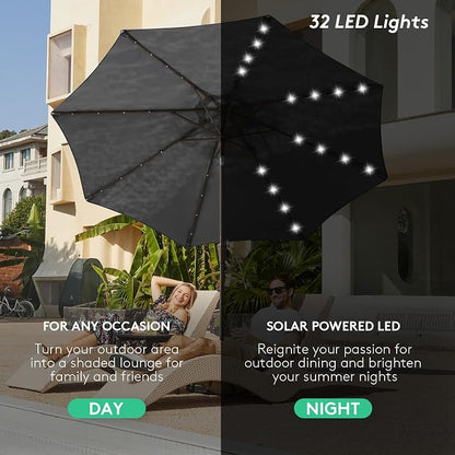 JEAREY 9' Patio Umbrella with Solar Lights, LED Umbrella, Dark Gray | Outdoor - Image 6