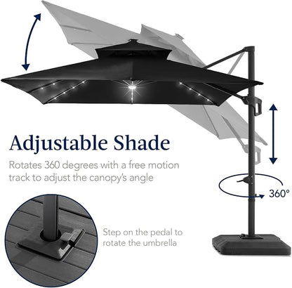 Best Choice Products 12x12ft LED Cantilever Patio Umbrella w/Base Included & - Image 5