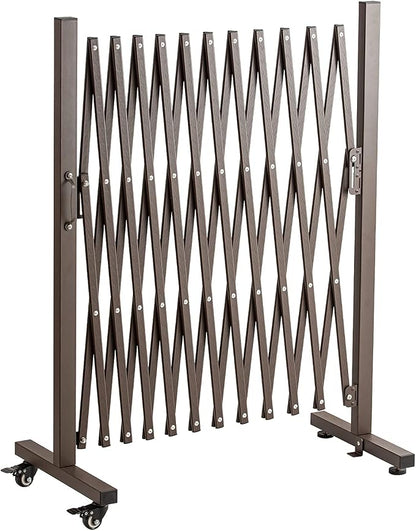 TECSPACE Aluminum Expandable Garden Fence, Portable Barricade Gate with Casters, Adjustable Retractable Fence Mobile Barricade Safety Barrier (Brown, 130×15×41 inch)