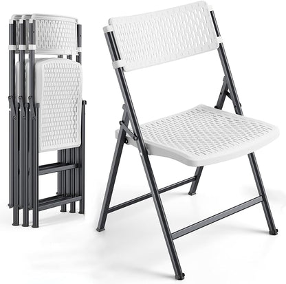 4-Pack White Folding Chairs, Mesh Plastic Seat by HomePage