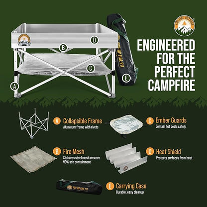 Fireside Outdoor Portable Fire Pit for Camping, Portable Fire Pit Grill for Backyard, Outdoor Firepit with Heat Protect, Camping Firepits, Standing Bonfire Outside for Backyard, 8 lb Weights - 24 inch