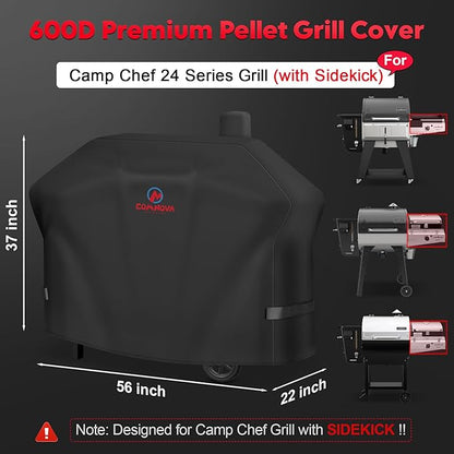 Comnova Pellet Grill Cover for Camp Chef 24 Series with Sidekick - 600D Premium Smoker Cover Waterproof Heavy Duty for Camp Chef Woodwind 24 / Pro 24 with Sidekick Sear or Sidekick Flat Top, and More