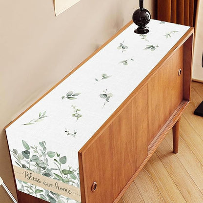 Farmhouse Table Runner, Green Eucalyptus Spring Summer Seasonal Plants Rustic Country Cafe Coffee Table Center Decor for Home Kitchen Dining Patio Indoor Outdoor Table Decorations, 13"x36" Inch