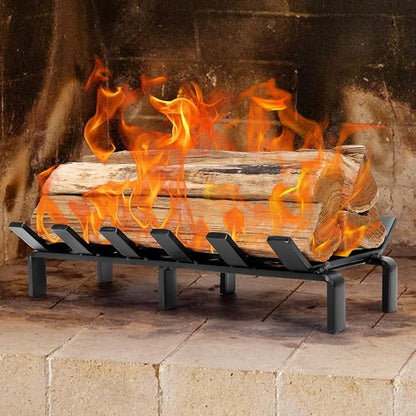 13" Fireplace Grate with Ember Retainer, Wood Stove Grate Rack, Heavy Duty Solid Steel Firewood Holder, Non-Assembly Fire Grate for Indoor Hearth Outdoor Firepit - Matt Black
