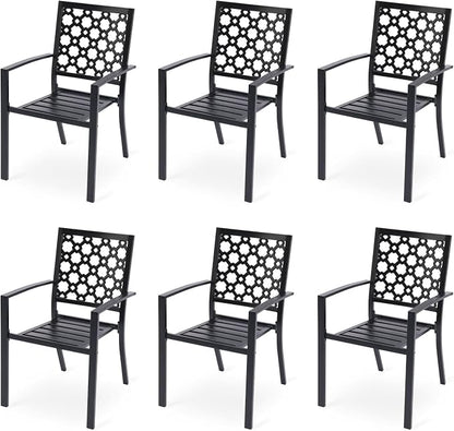 Patio Dining Chairs Set of 6, Stackable Metal High Back Chairs Set by Aoodor