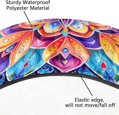 Floral Colorful Bright Vintage Round Table Cloth Cover, Elastic Edge Waterproof Wipeable Tablecloths 45"-56" Polyester Tablecloth for Party Restaurant Banquet Holiday Camping Outdoor Picnic