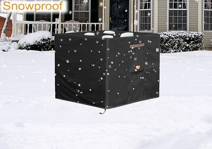 Fire Pit Cover 600D Heavy Duty Waterproof Fabric With PVC Coating Rectangular 48" Wx 28" D x 24" H Black Fits for 46-48 Inch Fire Pit Table Fade Resistant Outdoor Firepit Cover